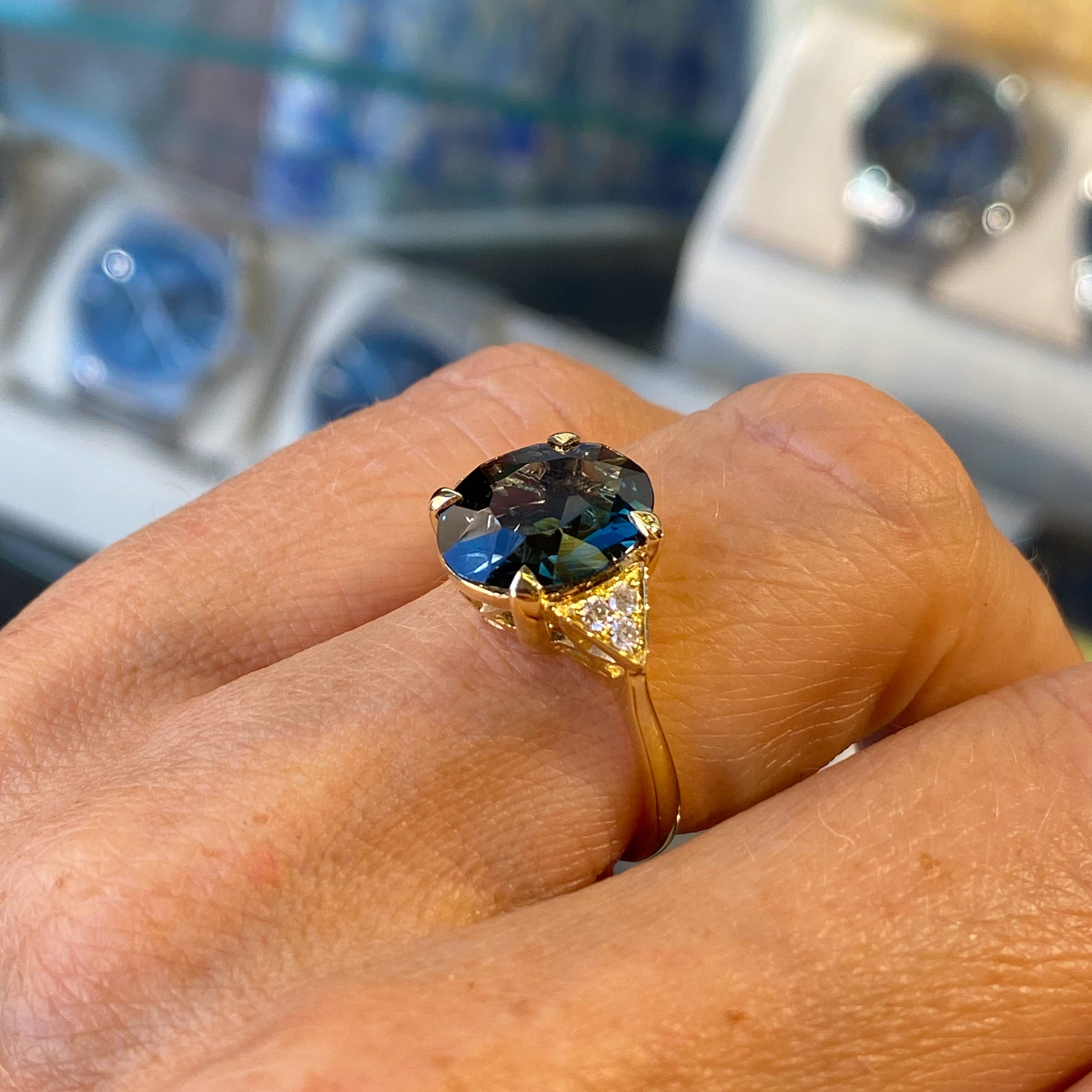 18ct Gold London Blue Topaz & Diamond Ring - John Ross Jewellers