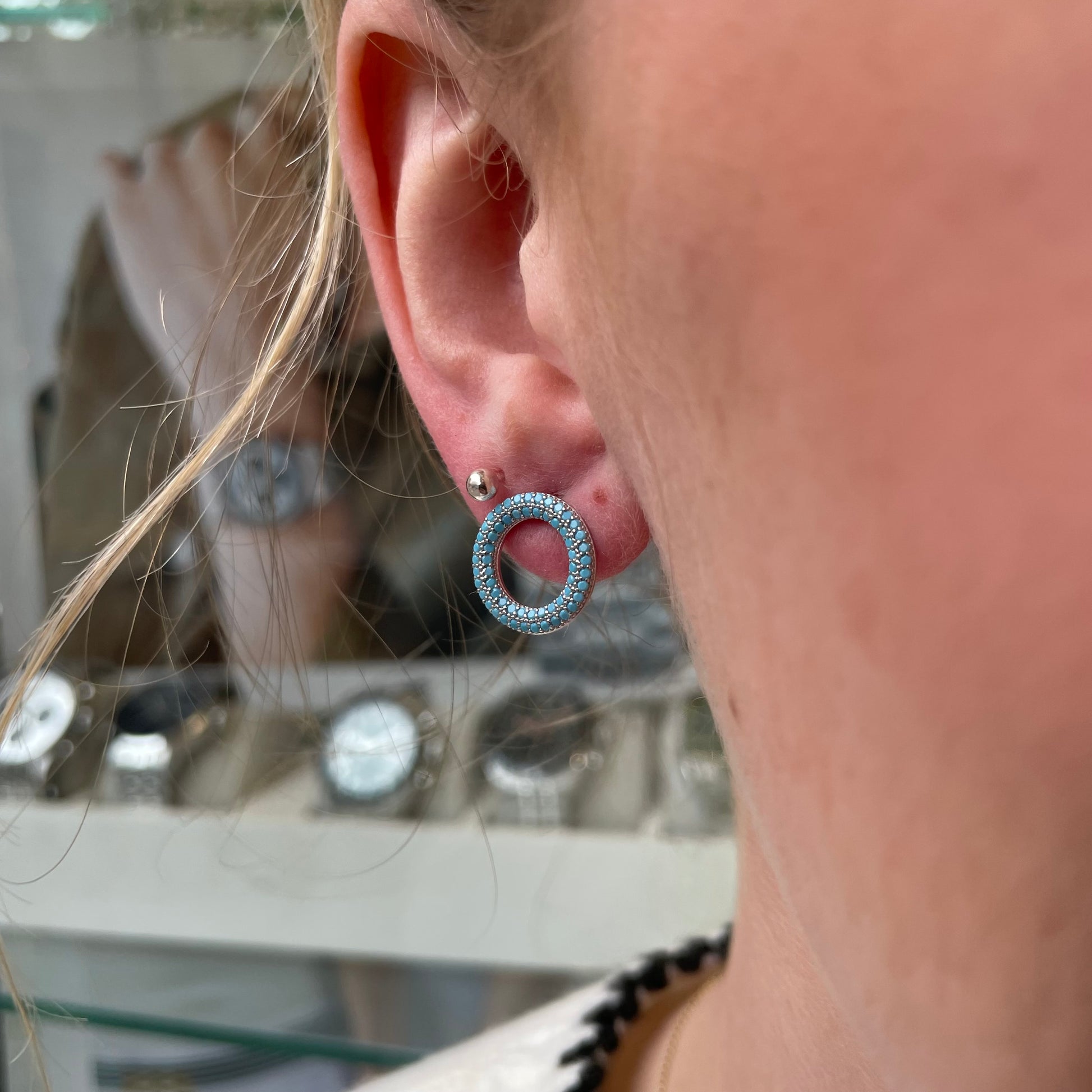 Silver Turquoise Nano Eternity Stud Earrings - John Ross Jewellers