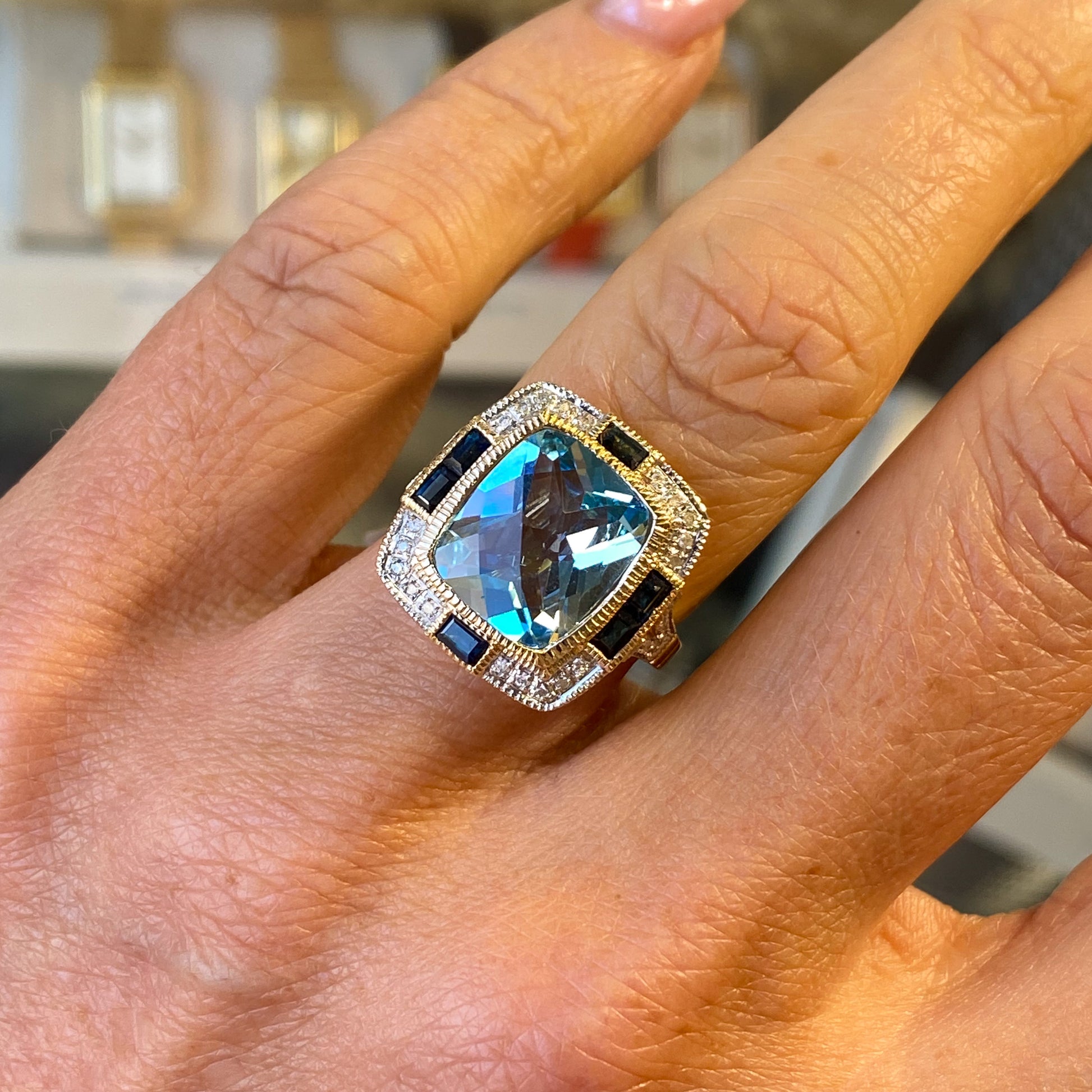 9ct Gold Blue Topaz, Sapphire & Diamond Ring - John Ross Jewellers