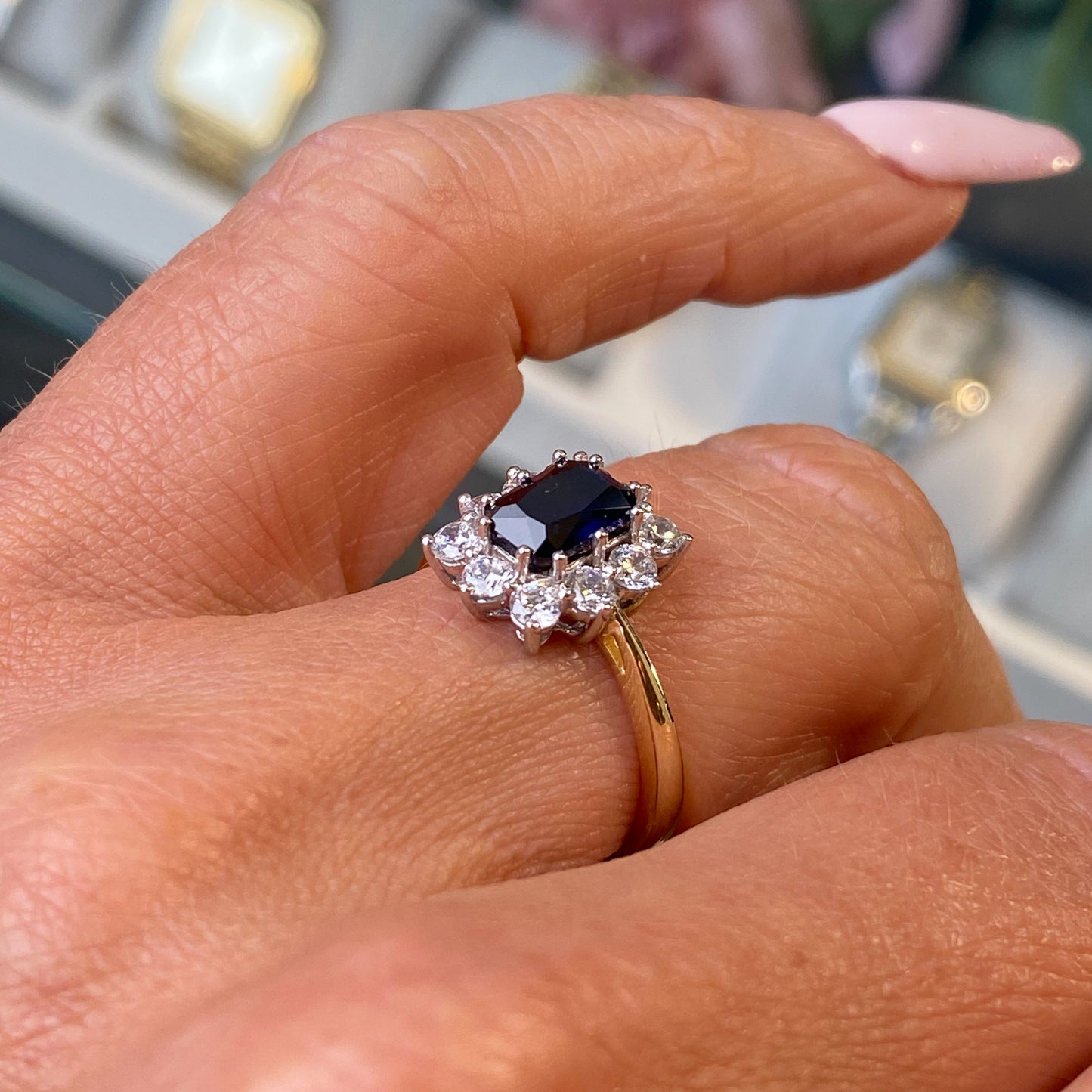 9ct Gold Created Sapphire & CZ Ring - John Ross Jewellers