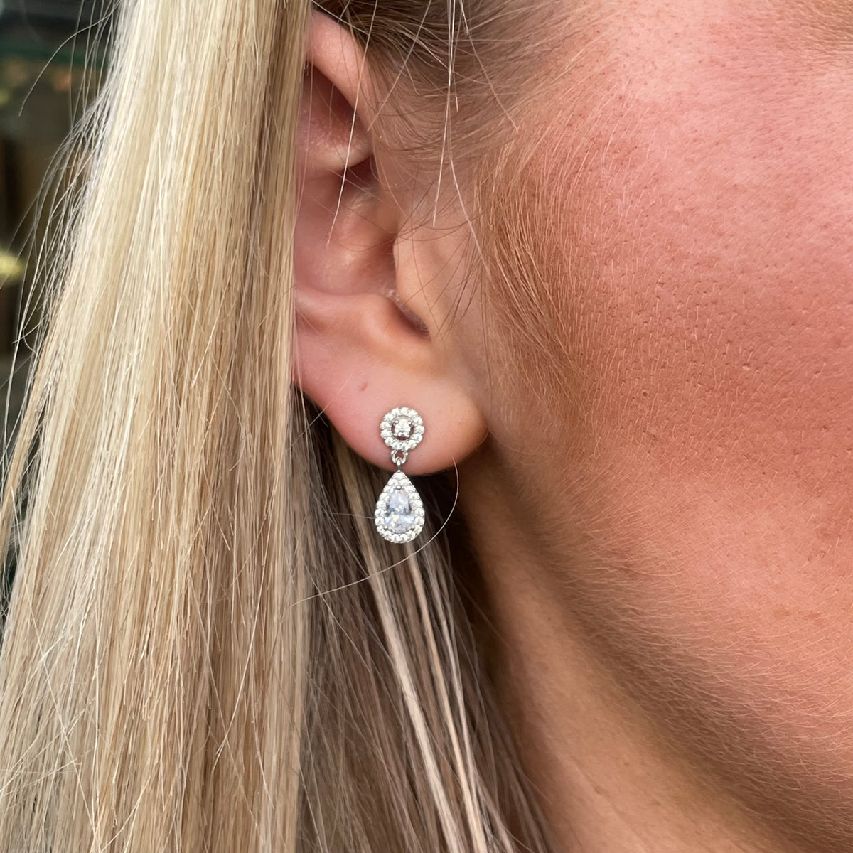 Sunshine Pear Halo Drop Earrings