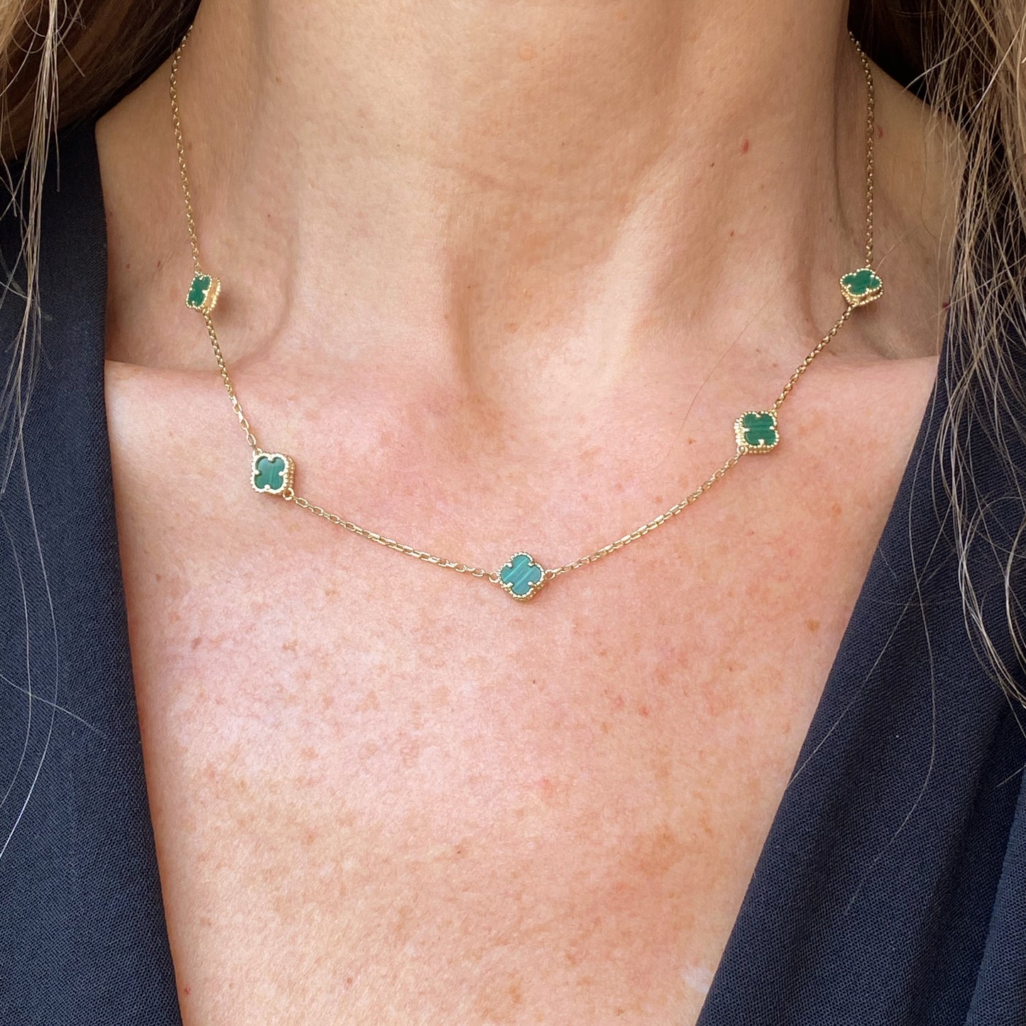 9ct Gold Malachite Quatrefoils Necklace