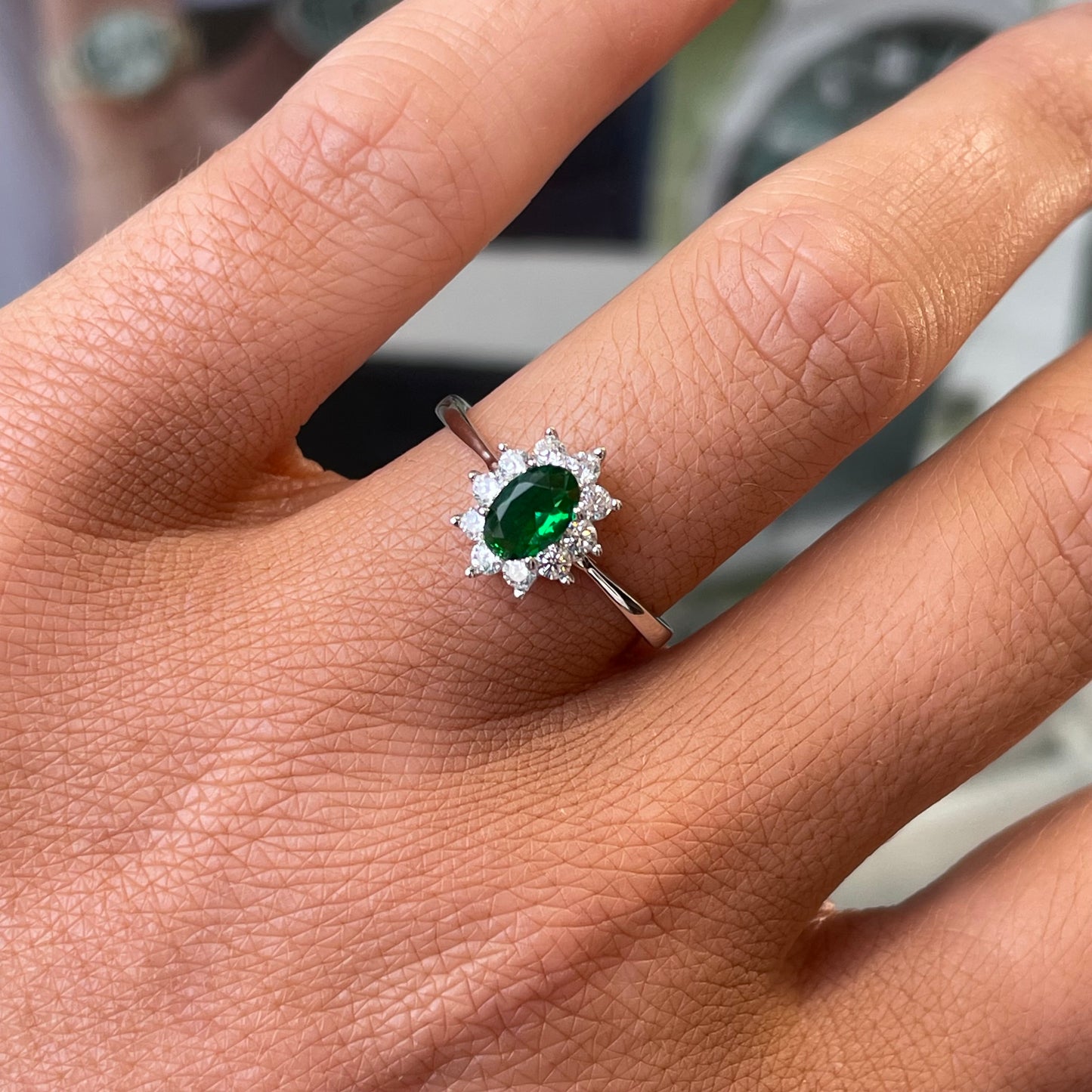 Silver Green CZ Diana Ring - John Ross Jewellers