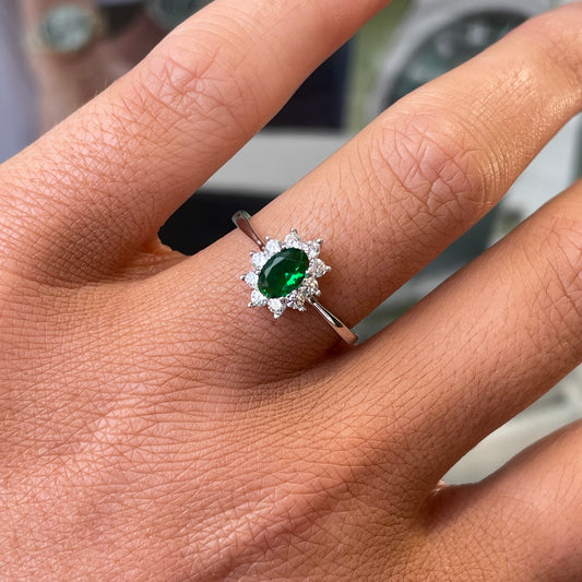 Silver Green CZ Diana Ring - John Ross Jewellers