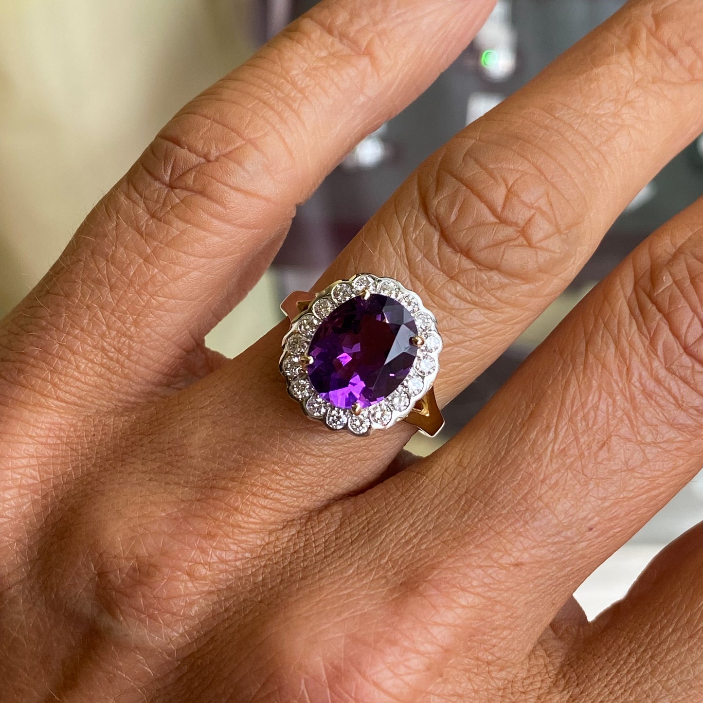 9ct Gold Amethyst & Diamond Ring