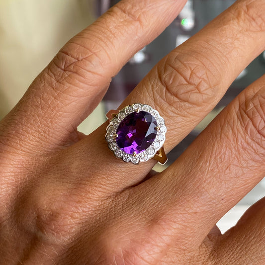 9ct Gold Amethyst & Diamond Ring