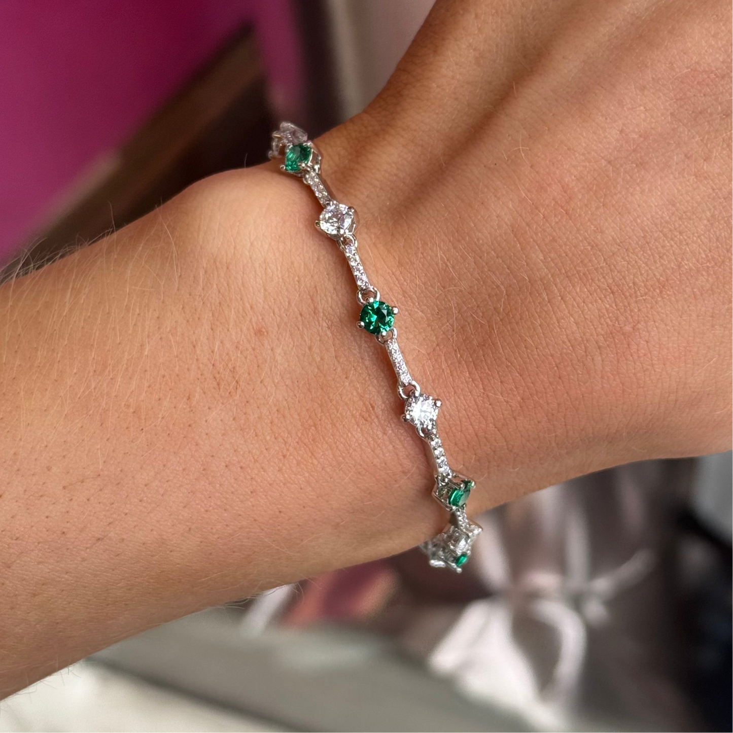 Silver CZ Tennis Bracelet | Emerald Green - John Ross Jewellers