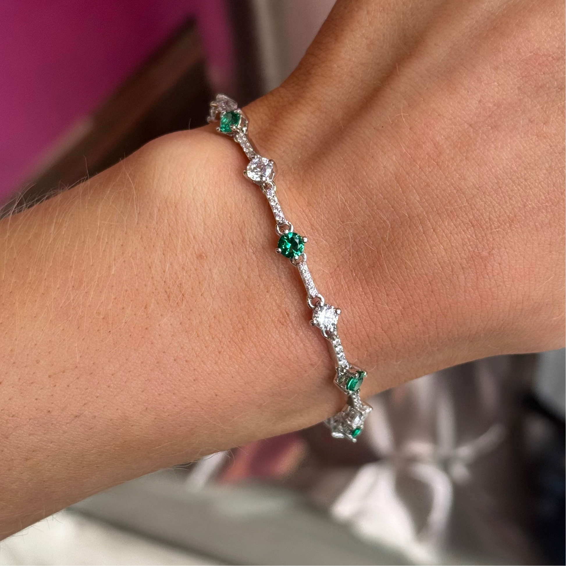 Silver CZ Tennis Bracelet | Emerald Green - John Ross Jewellers