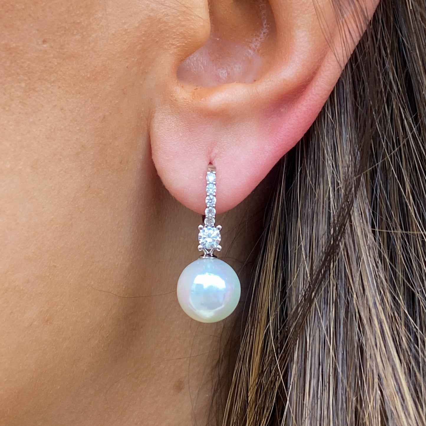 Silver CZ & Faux Pearl Hoop Earrings - John Ross Jewellers