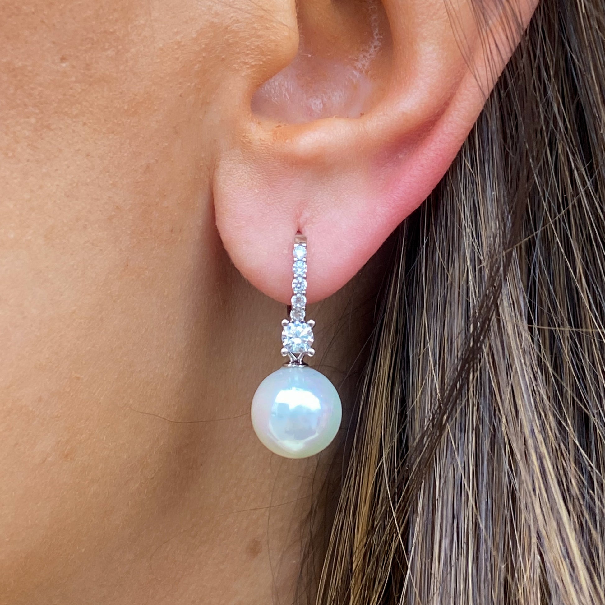 Silver CZ & Faux Pearl Hoop Earrings - John Ross Jewellers