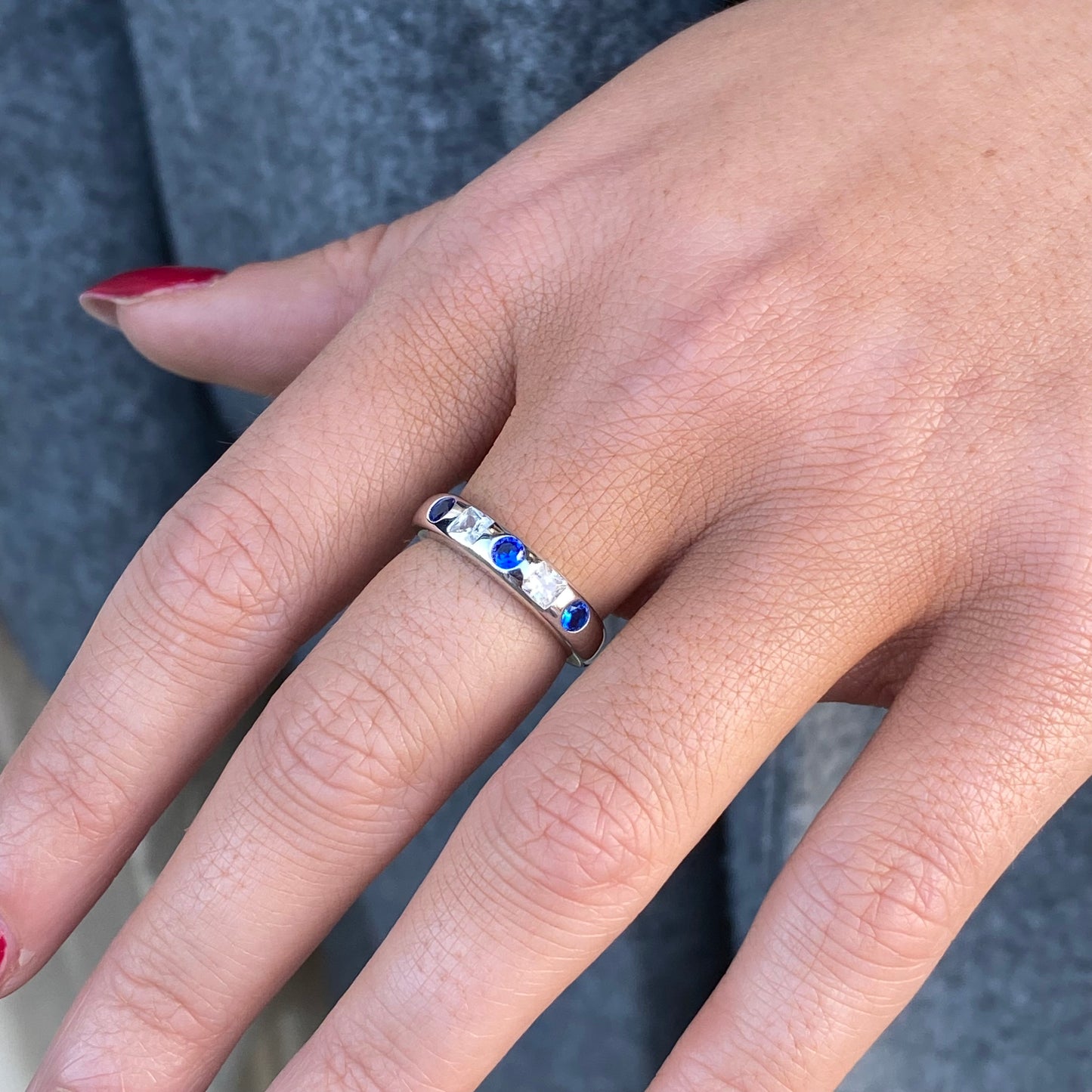 Silver Blue CZ Band Ring