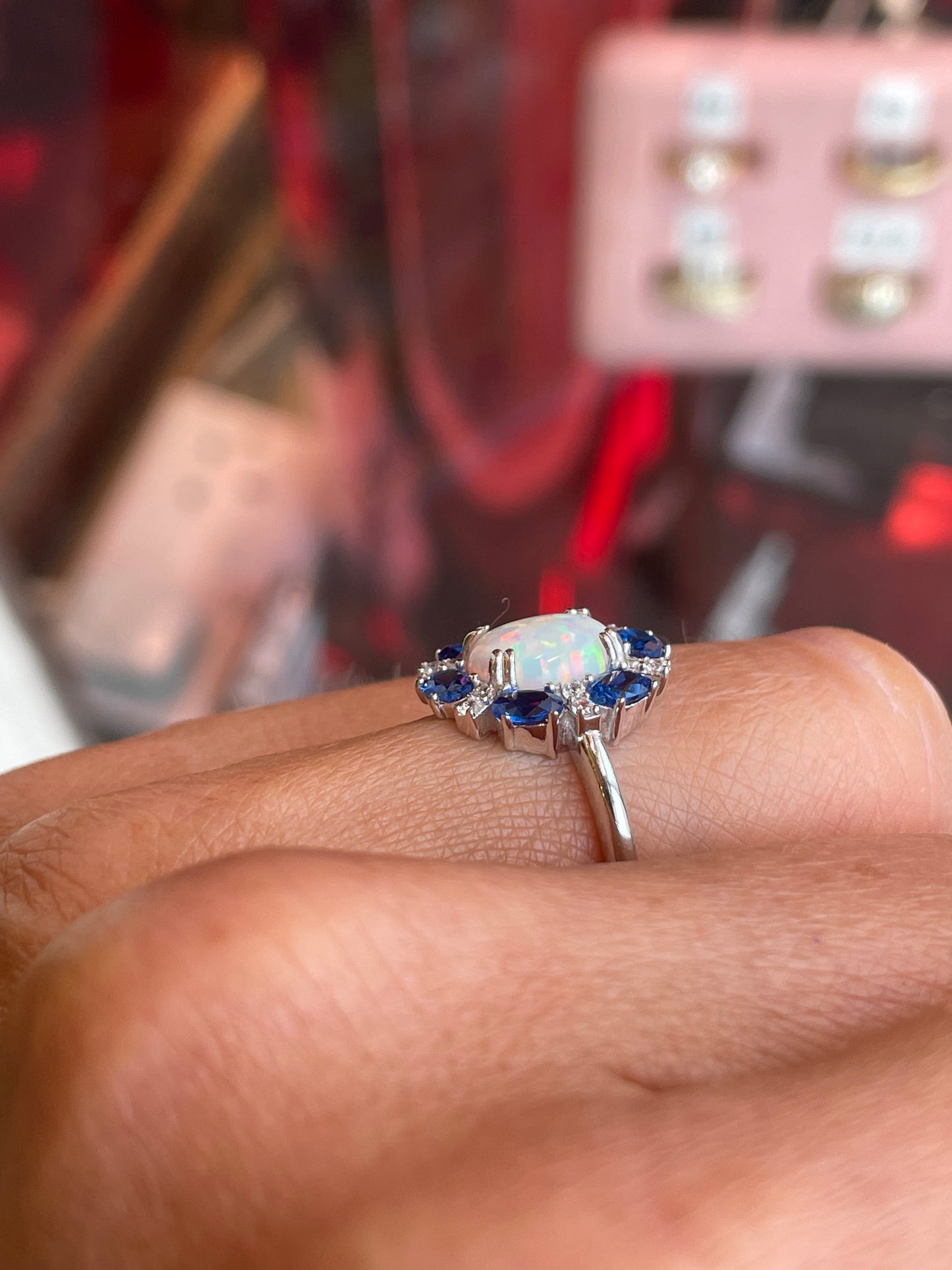 Silver Oval Diana Cluster Ring | Opalique & Sapphire Blue - John Ross Jewellers