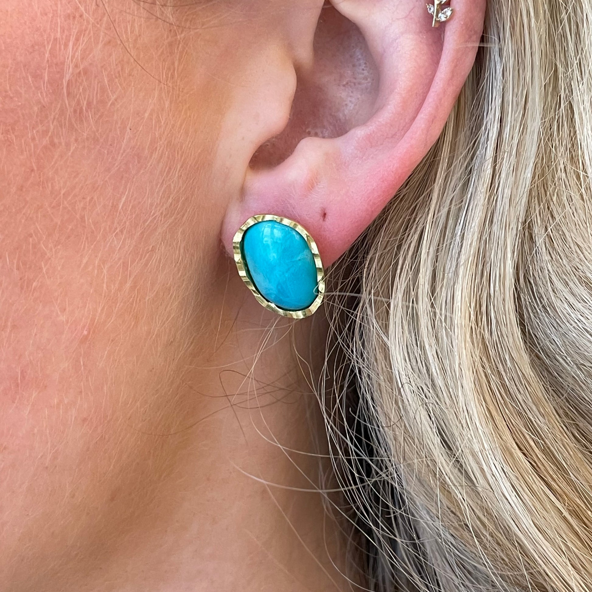 Bruno Baroque Turquoise Scintilla Stud Earrings, 18mm x 14mm, featuring intricate turquoise and silver-tone details.
