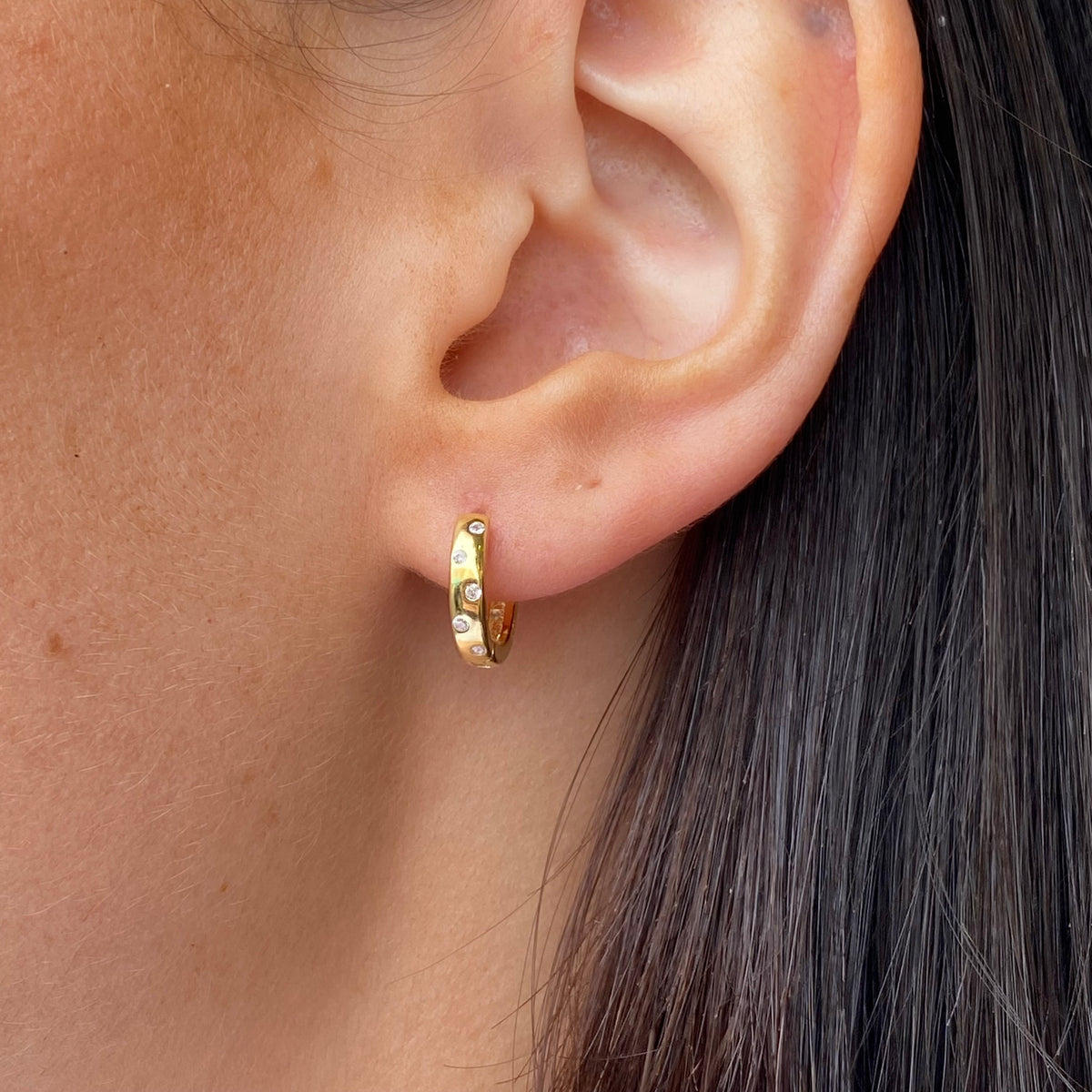 Sunshine CZ Studded Huggie Hoop Earrings