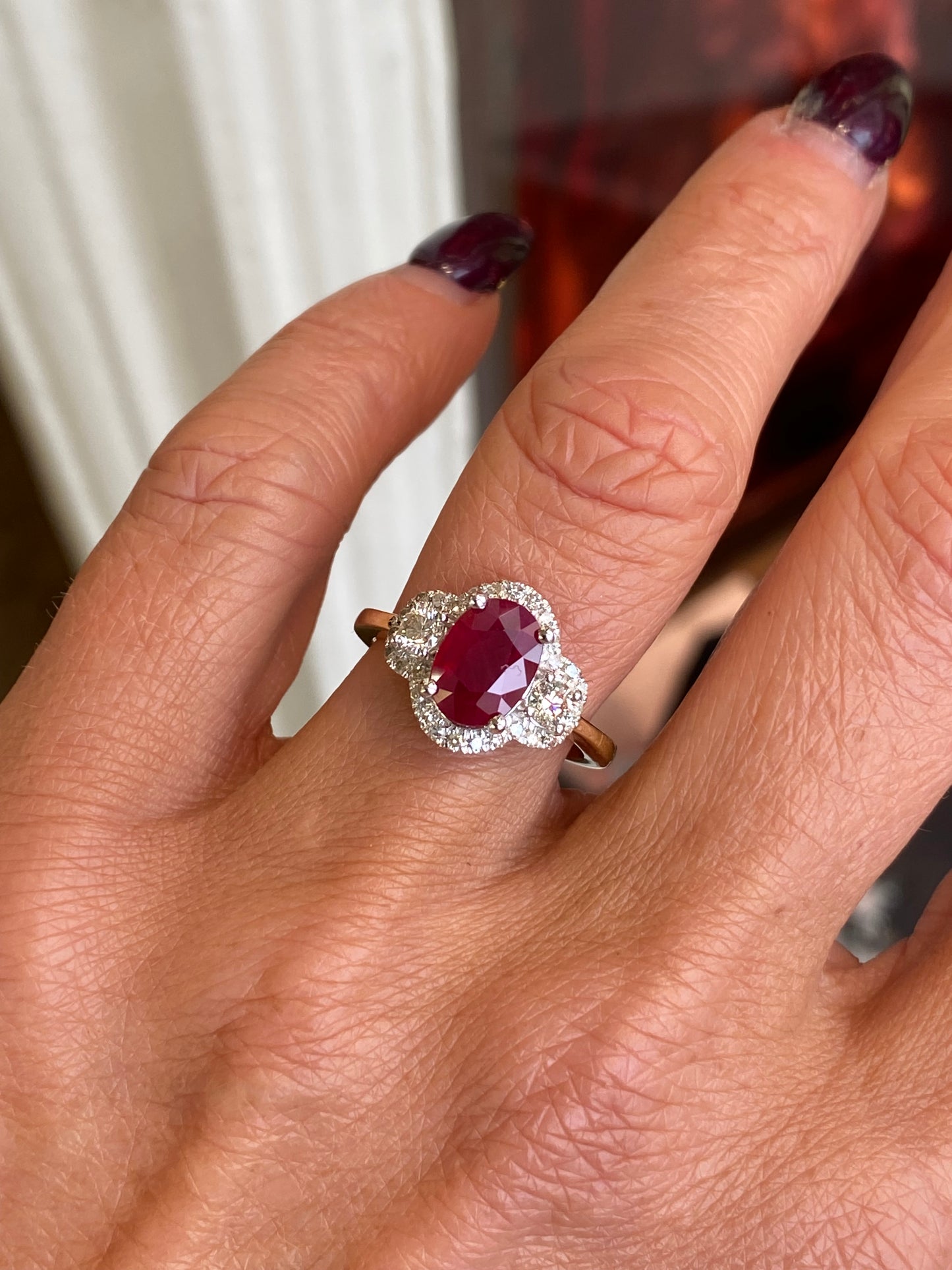 14ct Gold Ruby & Diamond Cluster Ring