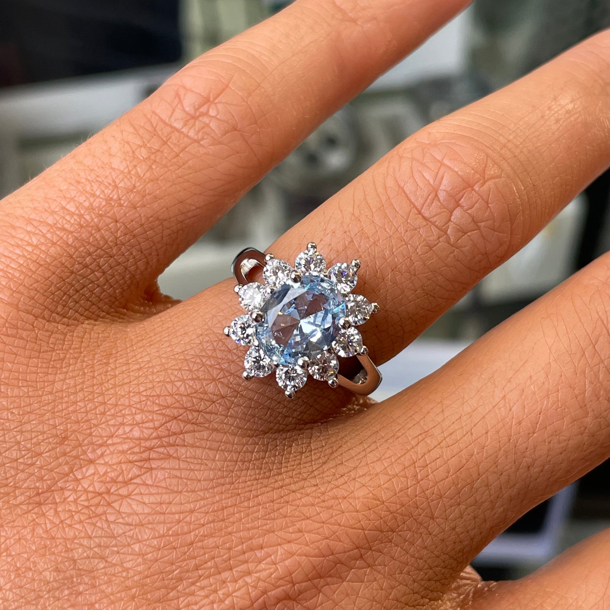 Silver Aqua Oval CZ Diana Ring - John Ross Jewellers