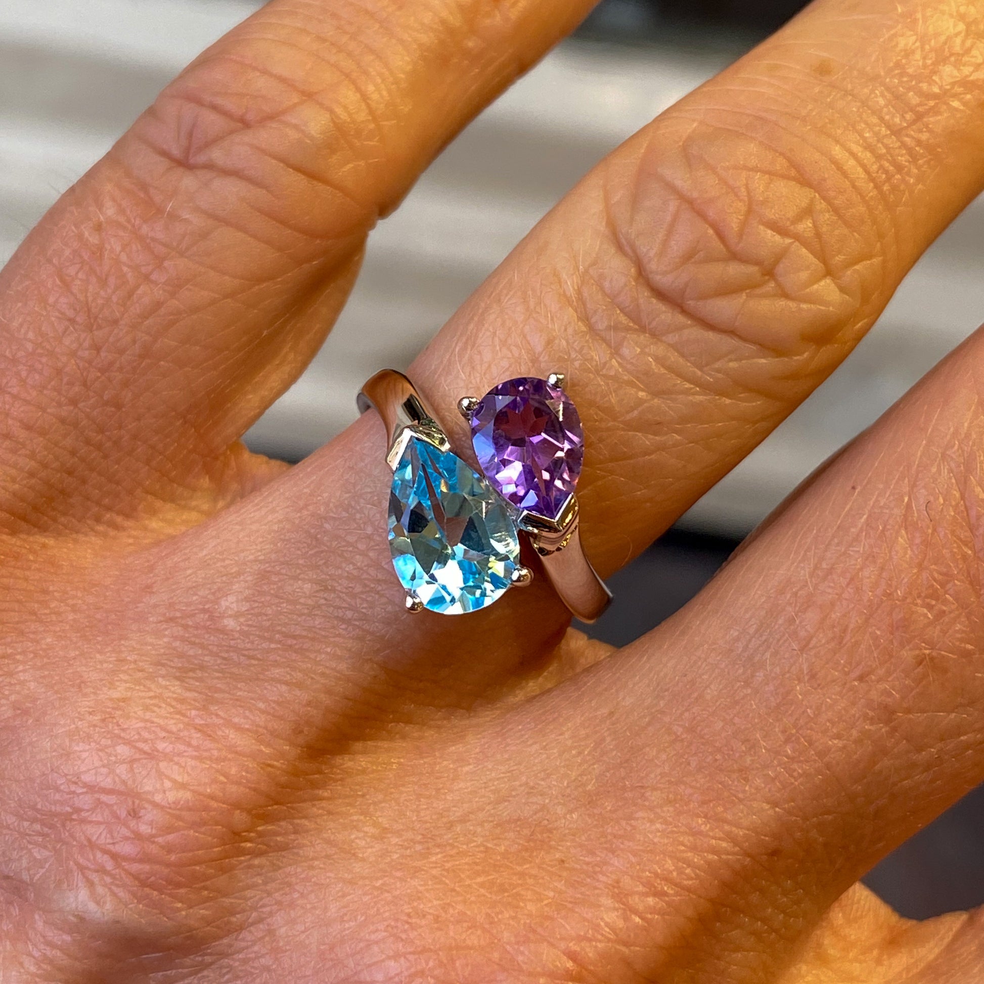 Silver Blue Topaz & Amethyst Moi & Toi Ring - John Ross Jewellers