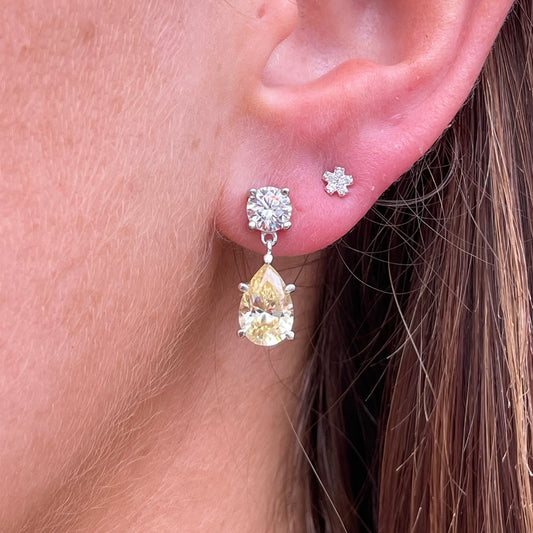 Silver Pear CZ Drop Earrings | Lemon