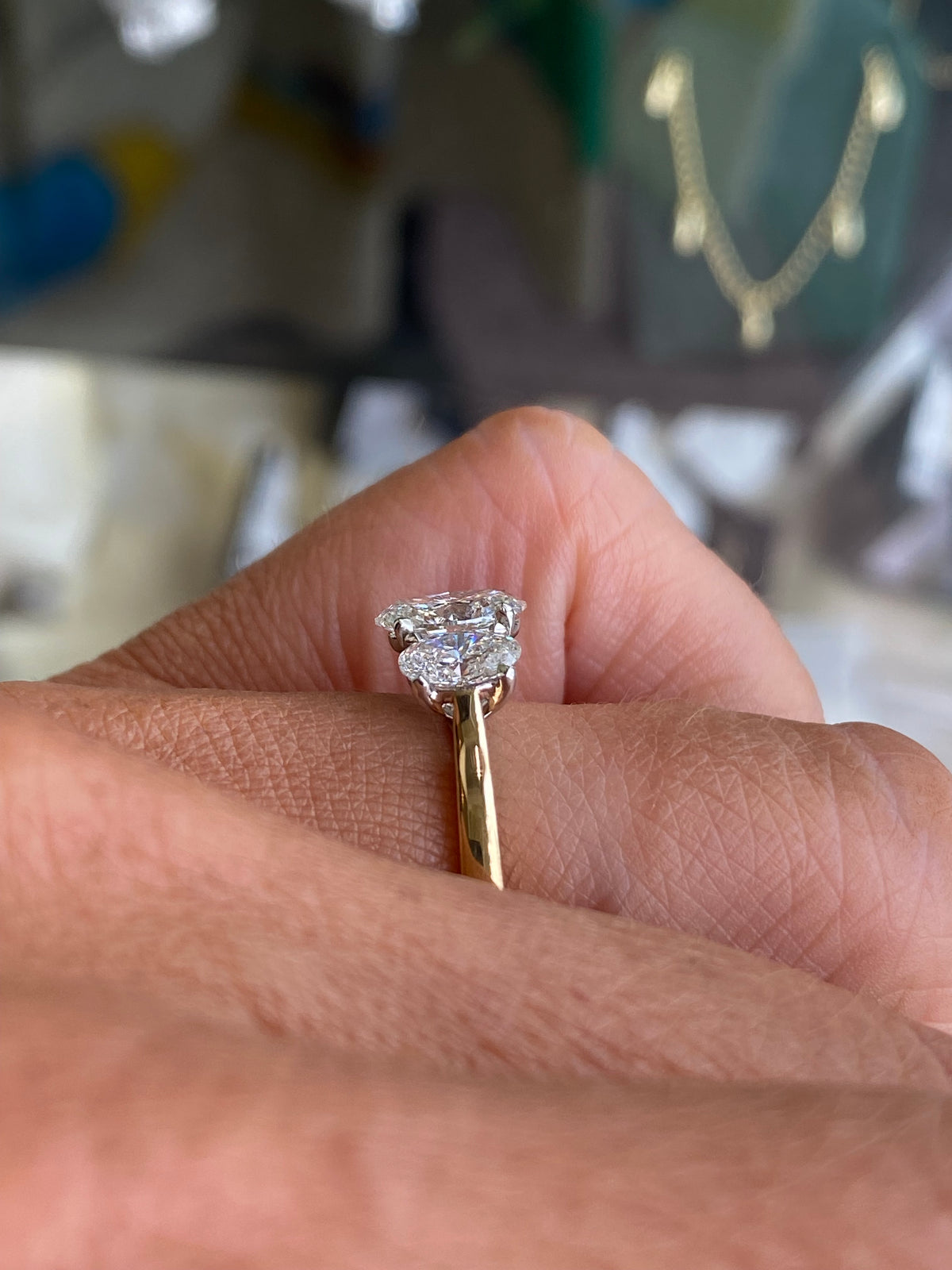 18ct Gold Oval Trilogy Engagement Ring | Certificated Lab 2.03ct