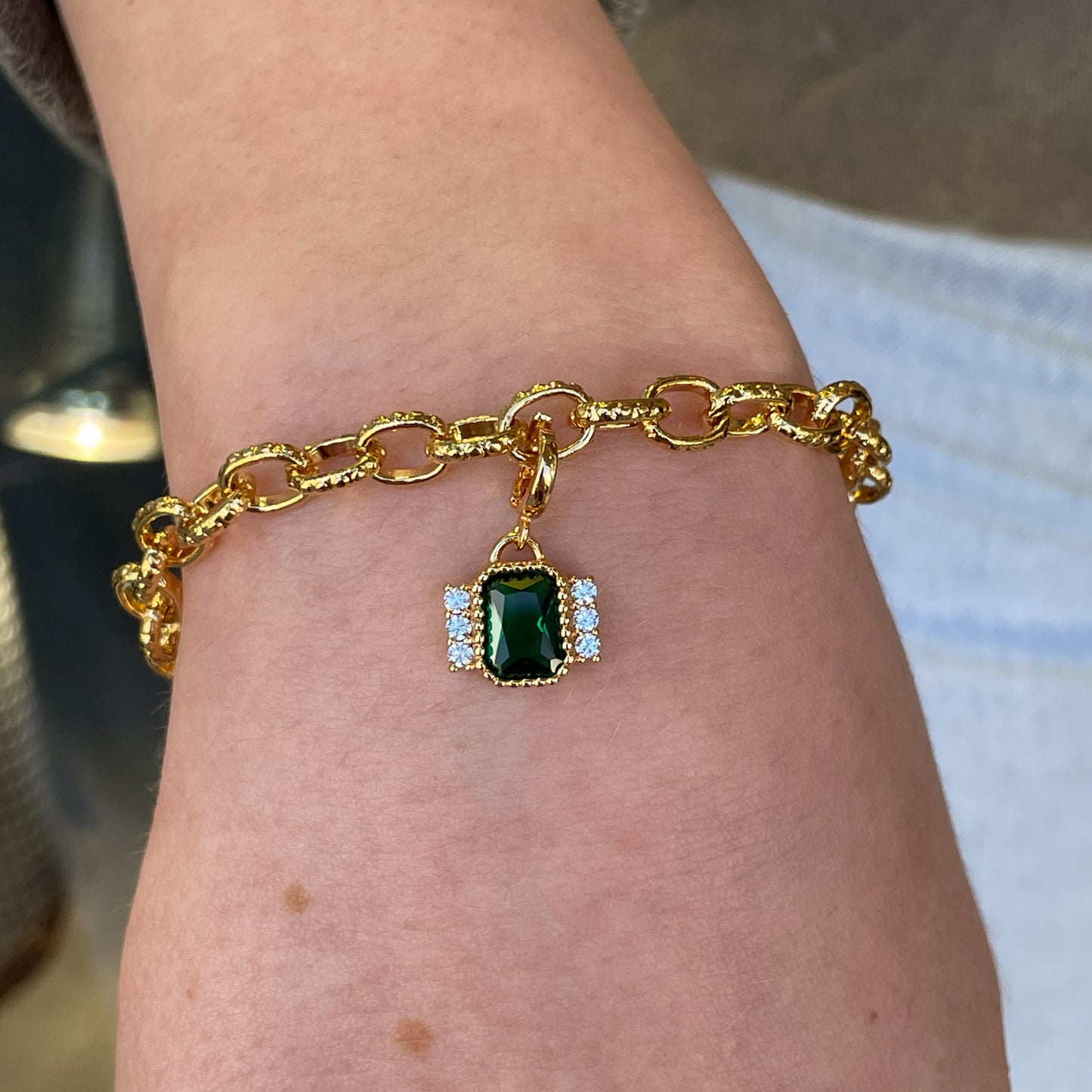 REBECCA MyWorld Clip-on Charm - Gold | Bottle Green Stone - John Ross Jewellers