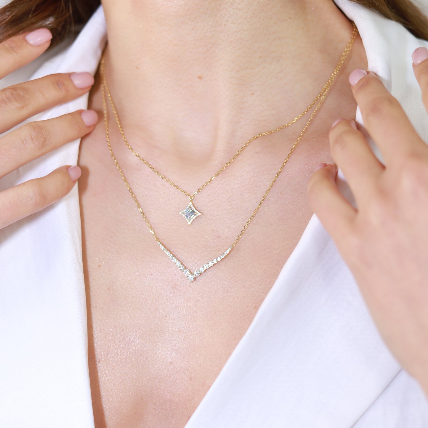 Sunshine Double CZ Wishbone Necklace