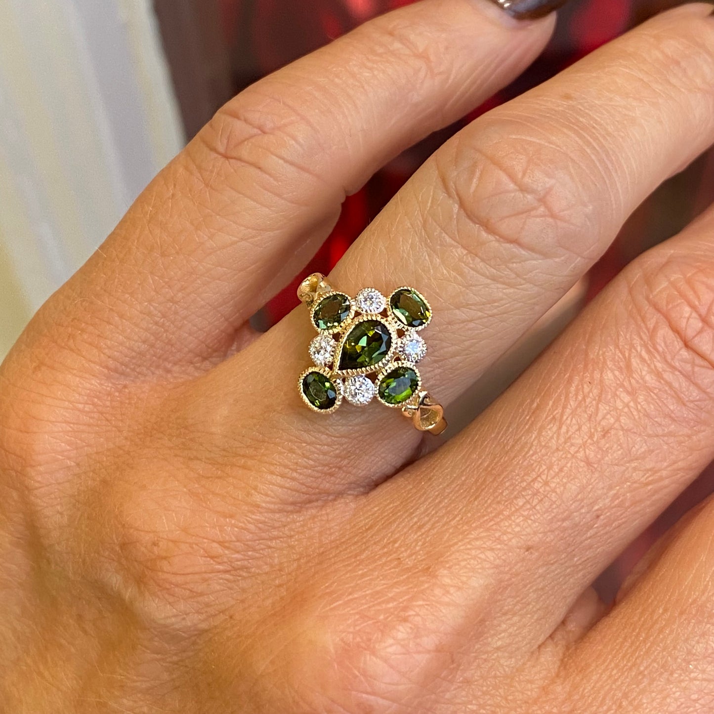 9ct Gold Green Tourmaline & Diamond Ring - John Ross Jewellers