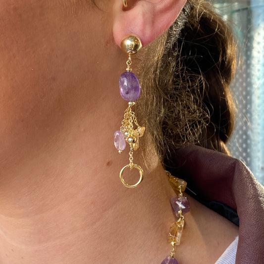 Baroque Drop Earrings | Temi | Amethyst & Citrine