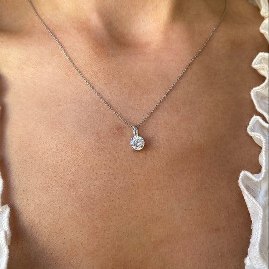 9ct White Gold Round CZ Pendant | 6mm