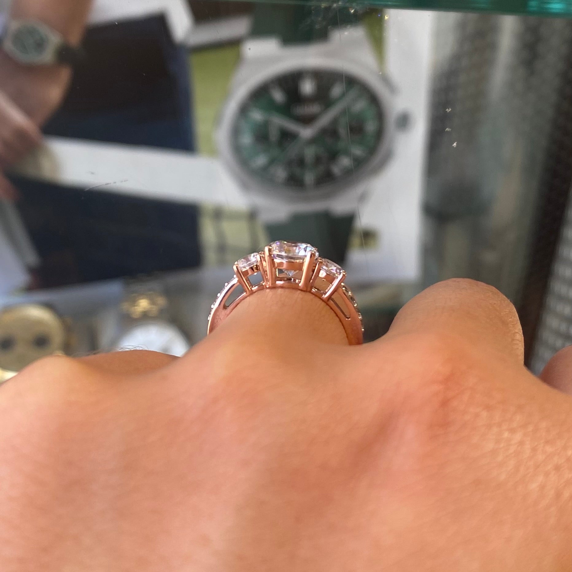 9ct Rose Gold CZ Trilogy Ring with Pavé - John Ross Jewellers