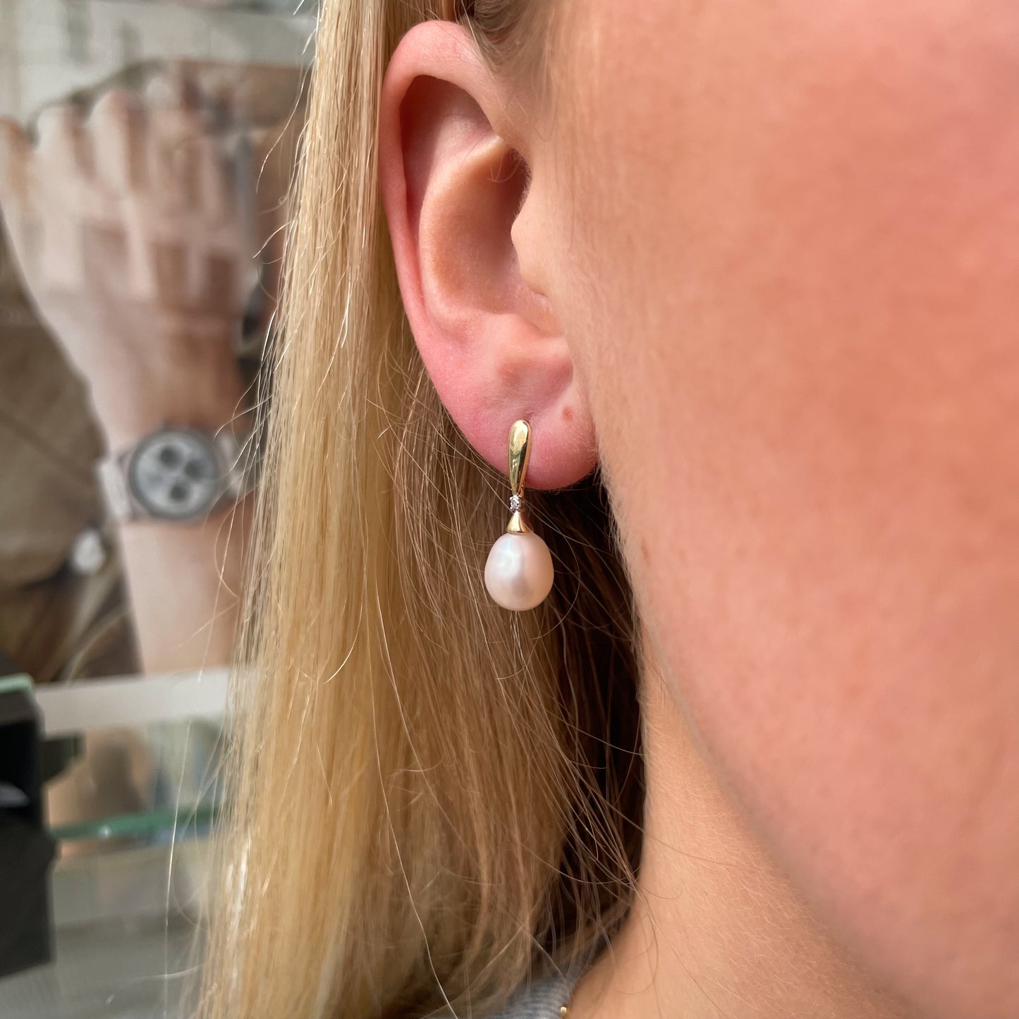 9ct Gold Diamond & Freshwater Pearl Drop Earrings - John Ross Jewellers