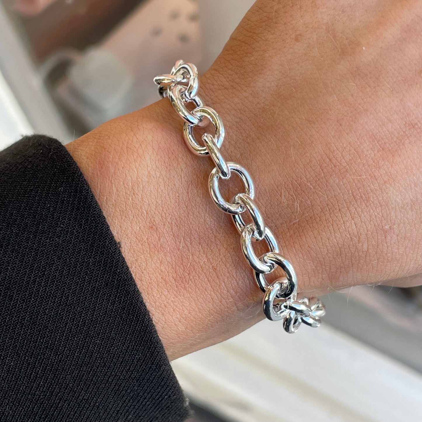 Silver Heart Disc Chunky Bracelet