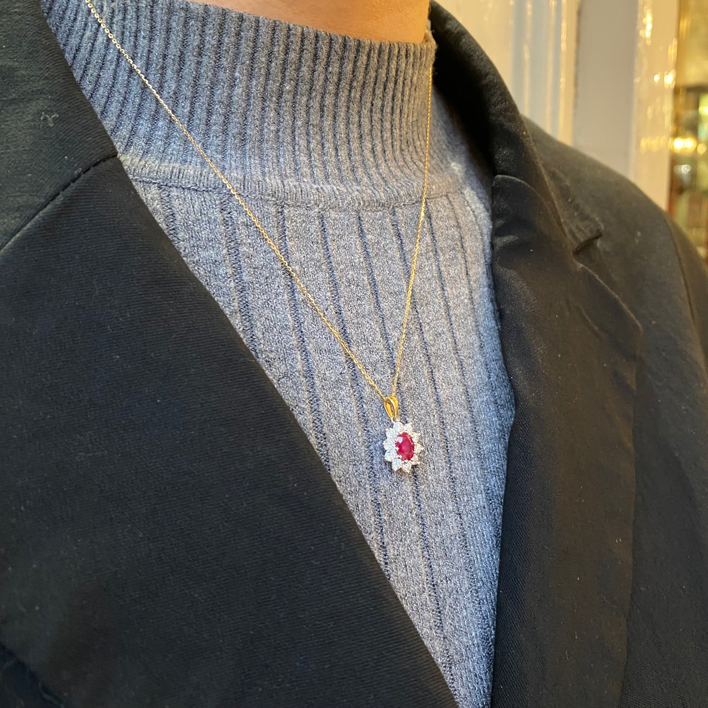 18ct Gold Ruby & Diamond Oval Necklace