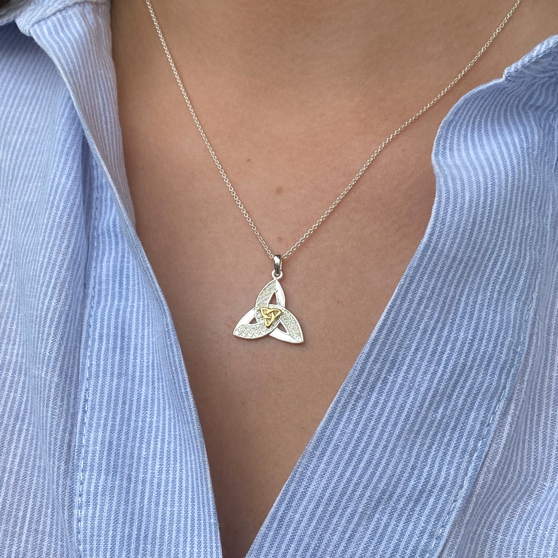 Silver Two Tone Trinity Knot Necklace - John Ross Jewellers