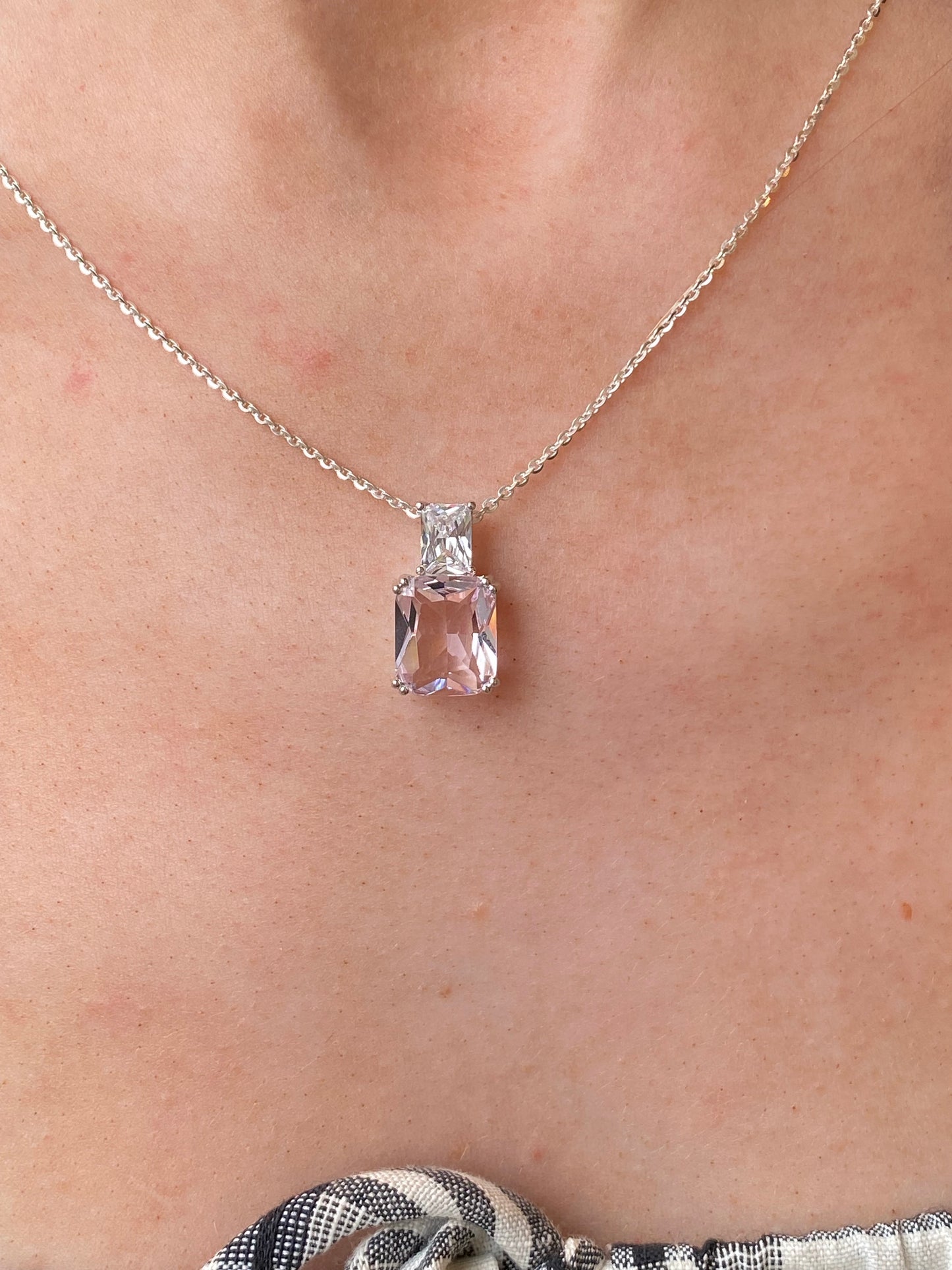 Silver Baby Pink & White CZ Pendant Necklace - John Ross Jewellers