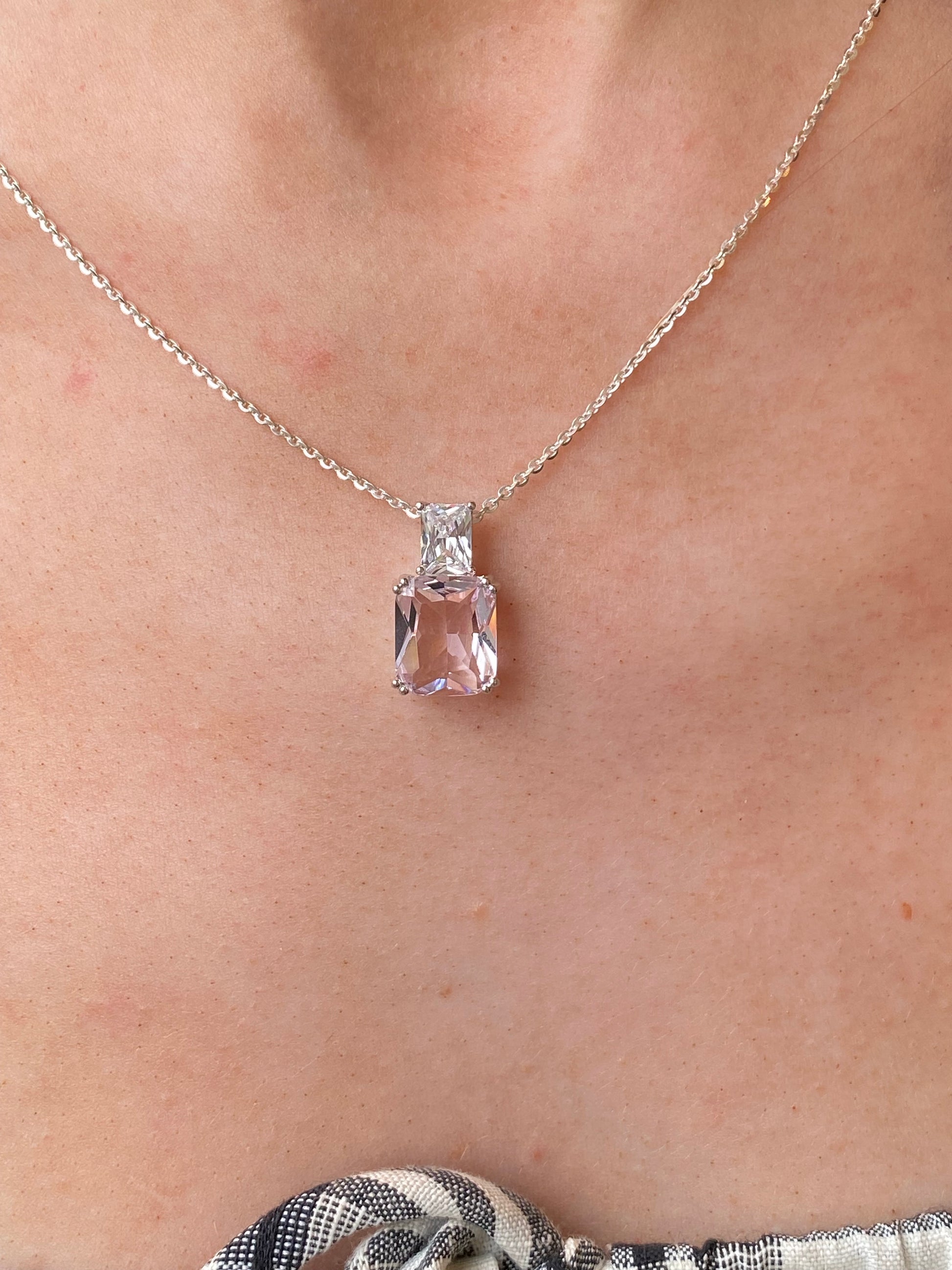 Silver Baby Pink & White CZ Pendant Necklace - John Ross Jewellers