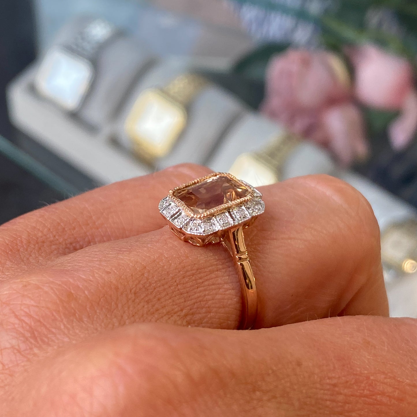 9ct Rose Gold Morganite & Diamond Ring - John Ross Jewellers