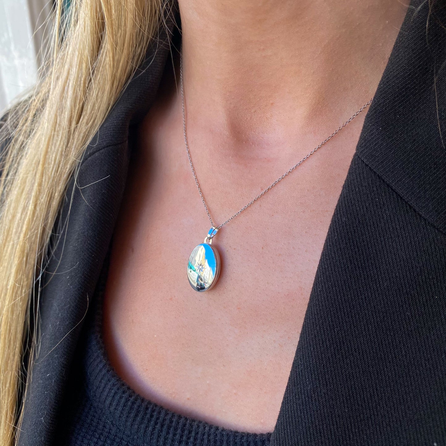 9ct White Gold Oval Diamond Set Locket & Chain - John Ross Jewellers