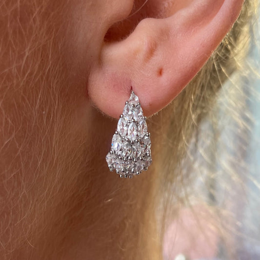 Silver CZ Tapered Hoop Earrings - John Ross Jewellers