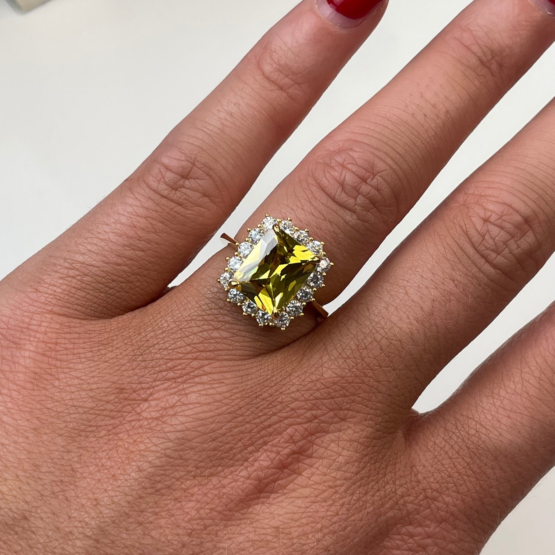 Sunshine Lemon CZ Emerald Cut Cluster Ring - John Ross Jewellers