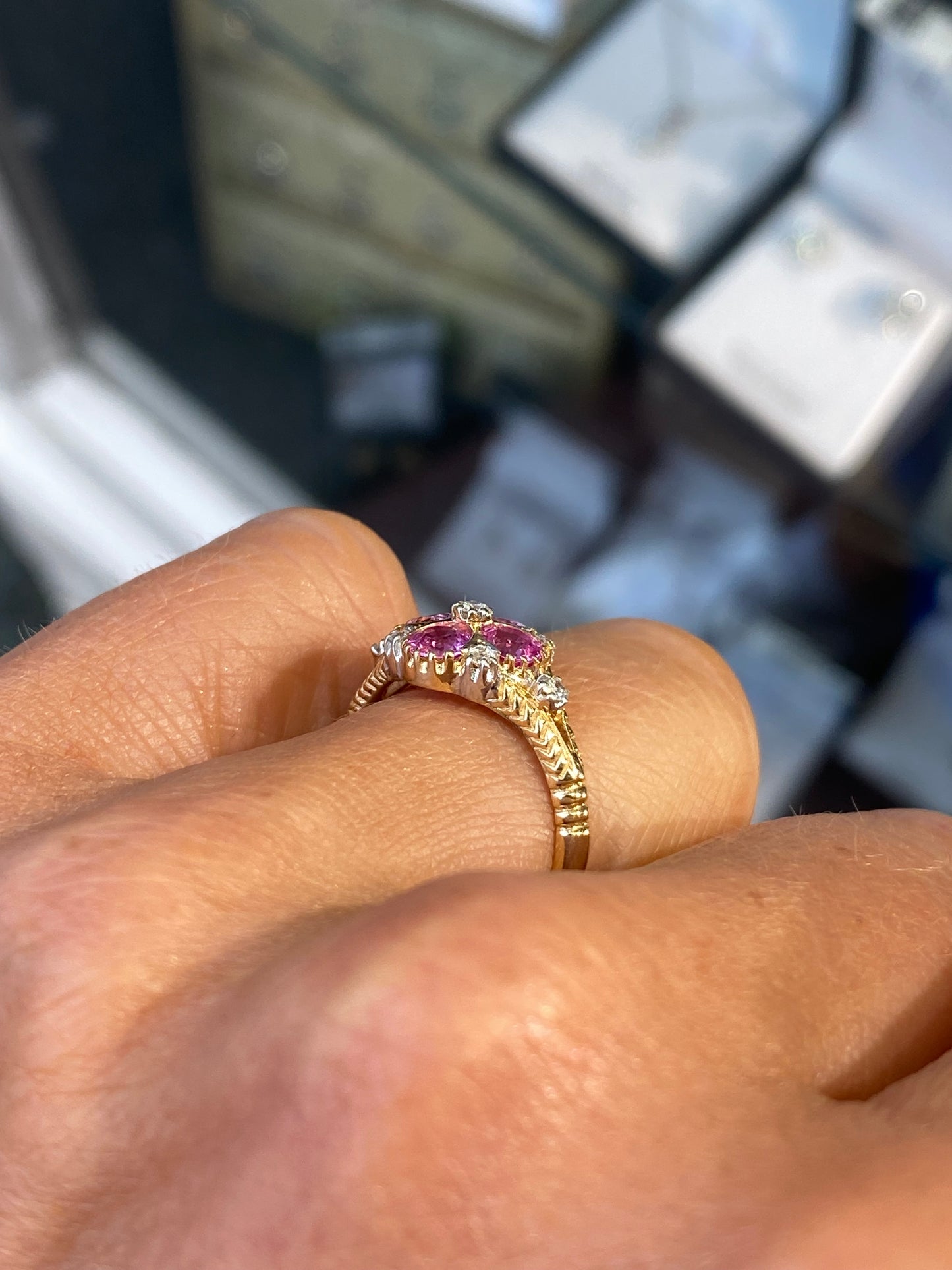 9ct Gold Pink Sapphire & Diamond Quattro Ring - John Ross Jewellers