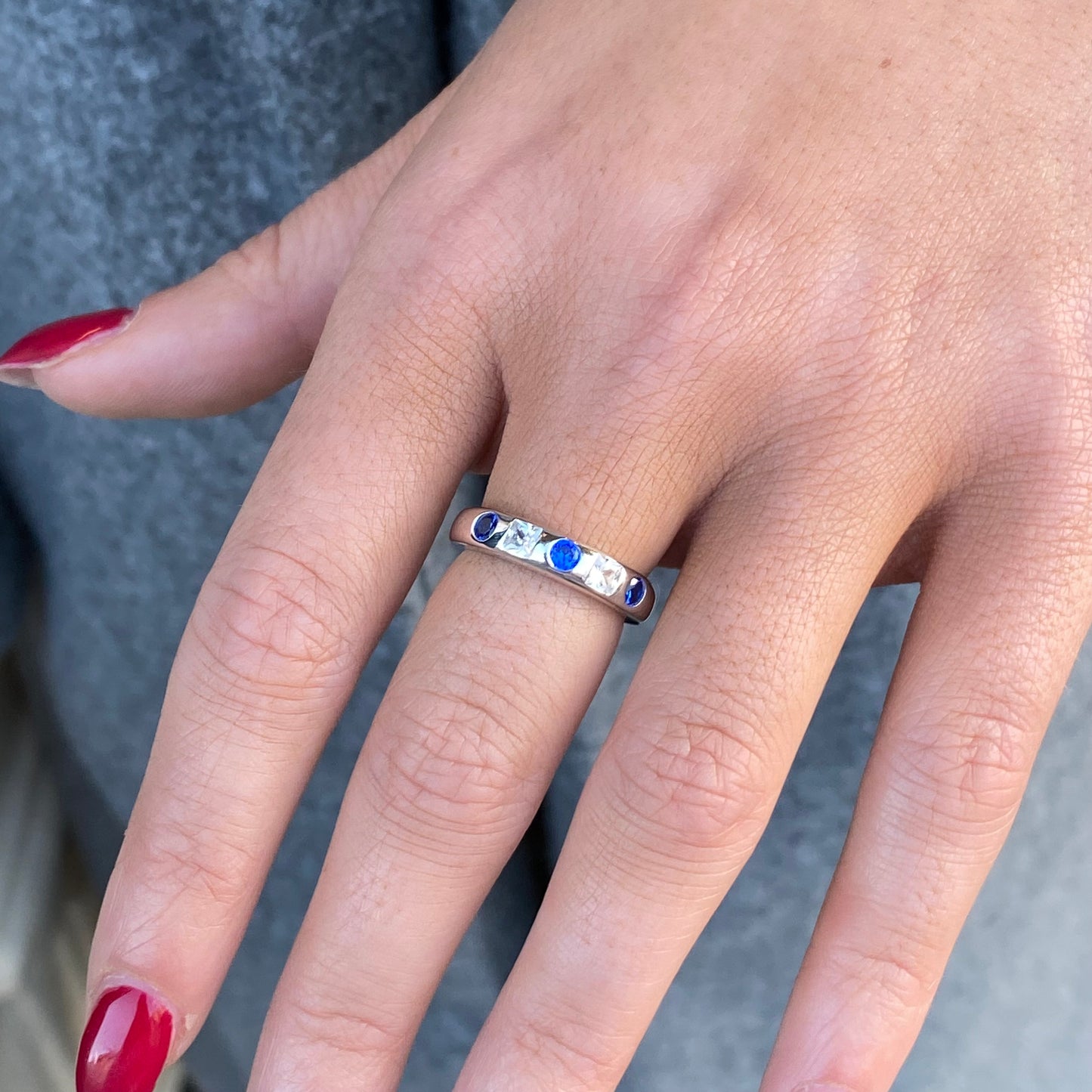 Silver Blue CZ Band Ring