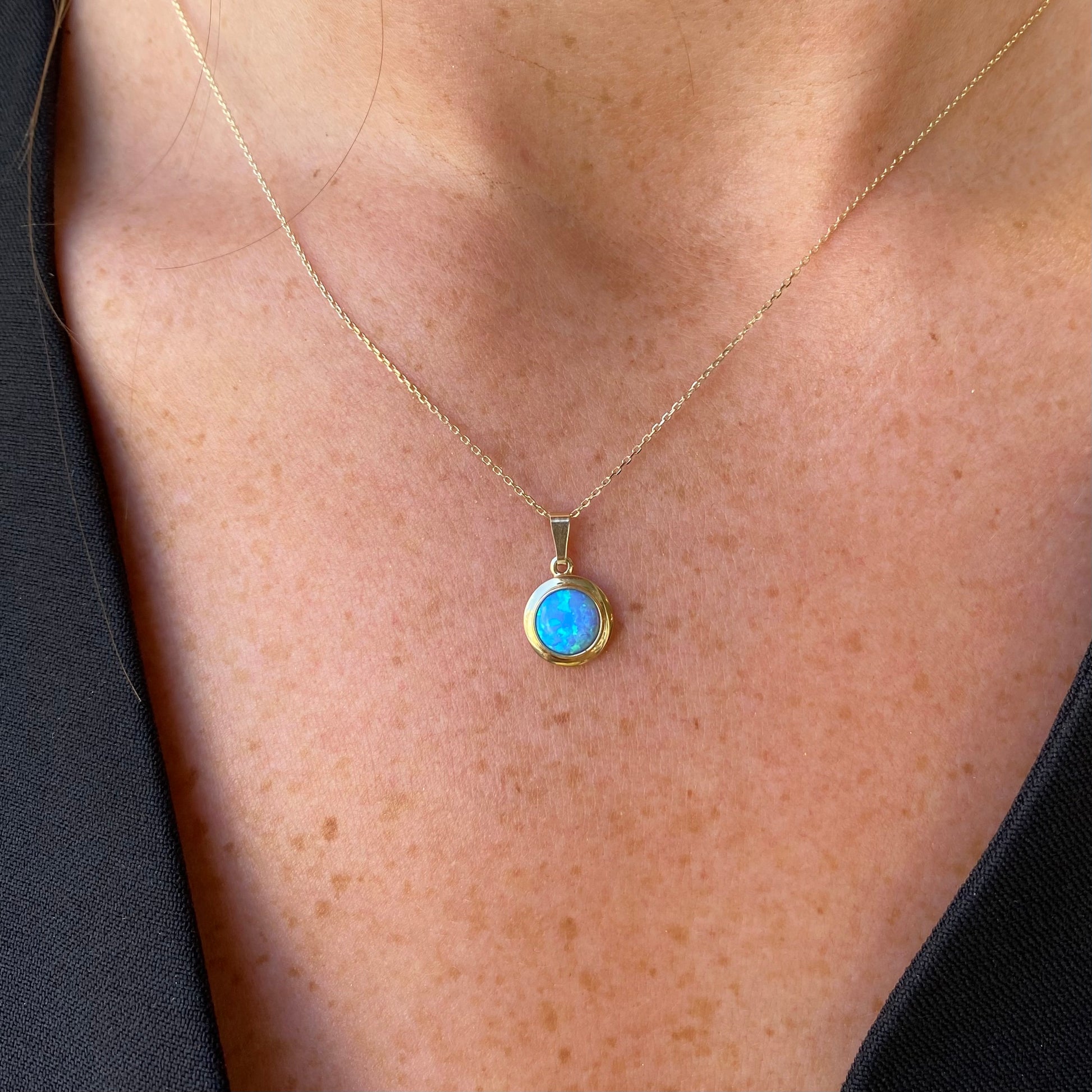 9ct Gold Domed Blue Opalique Necklace - John Ross Jewellers
