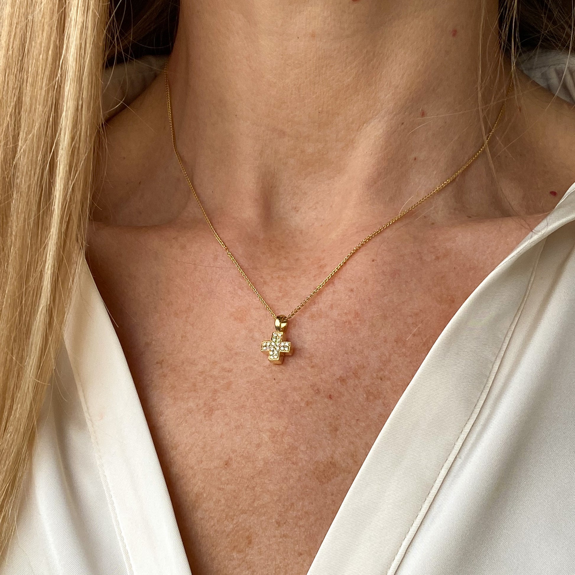 18ct Gold Diamond Set Cross Necklace | 0.12ct - John Ross Jewellers