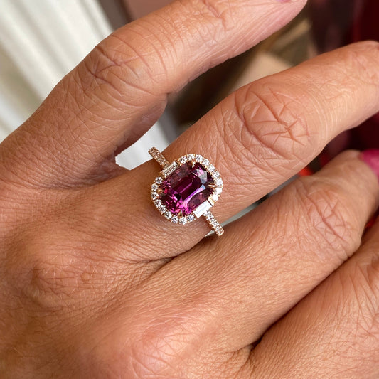 18ct Rose Gold Rhodolite & Diamond Ring