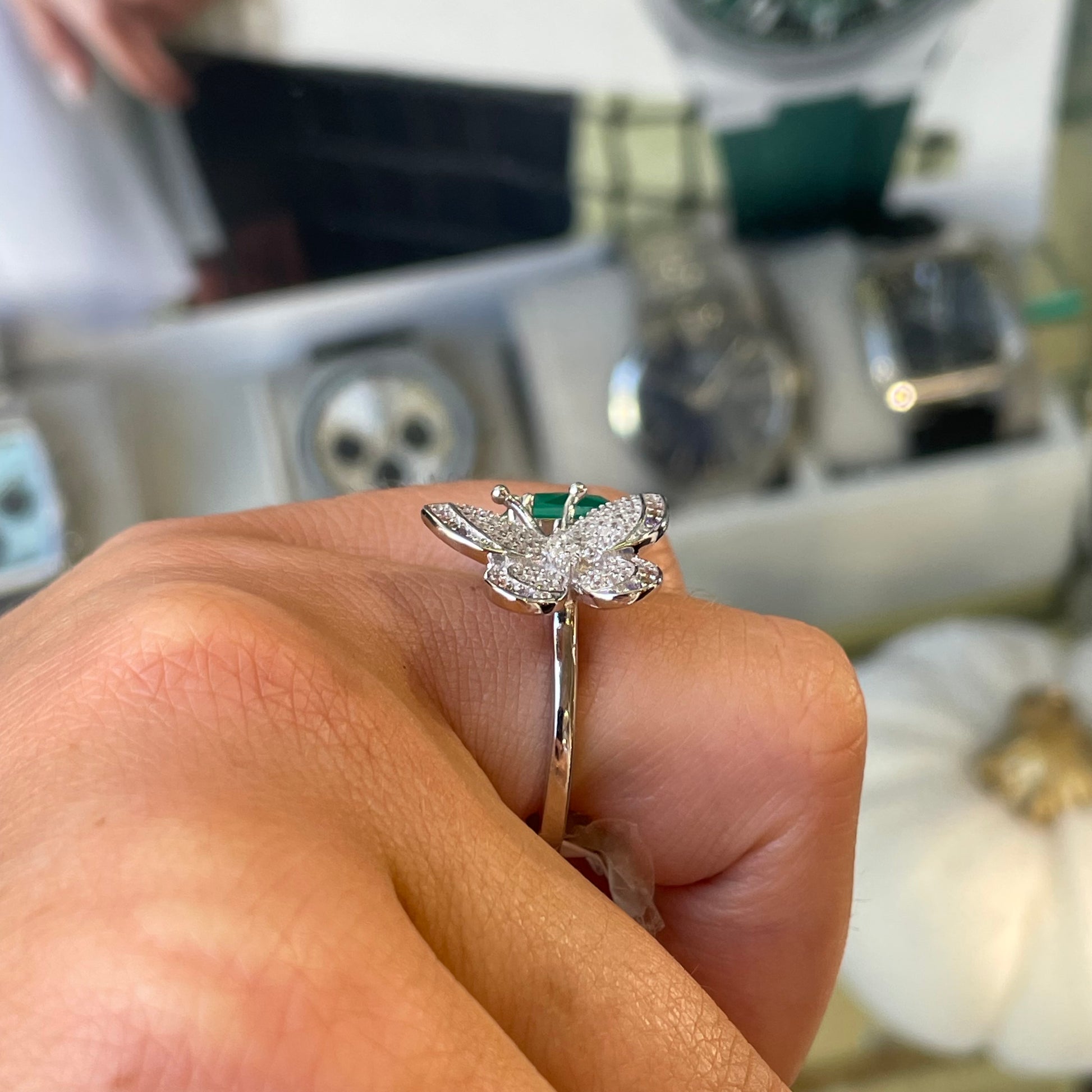 Silver Green Fusion Butterfly Moi at Toi Ring - John Ross Jewellers