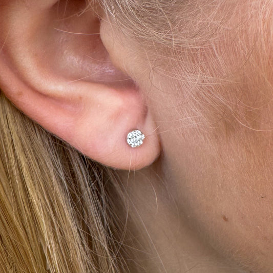 Silver Tiny CZ Disc Stud Earrings | Screw Backs - John Ross Jewellers