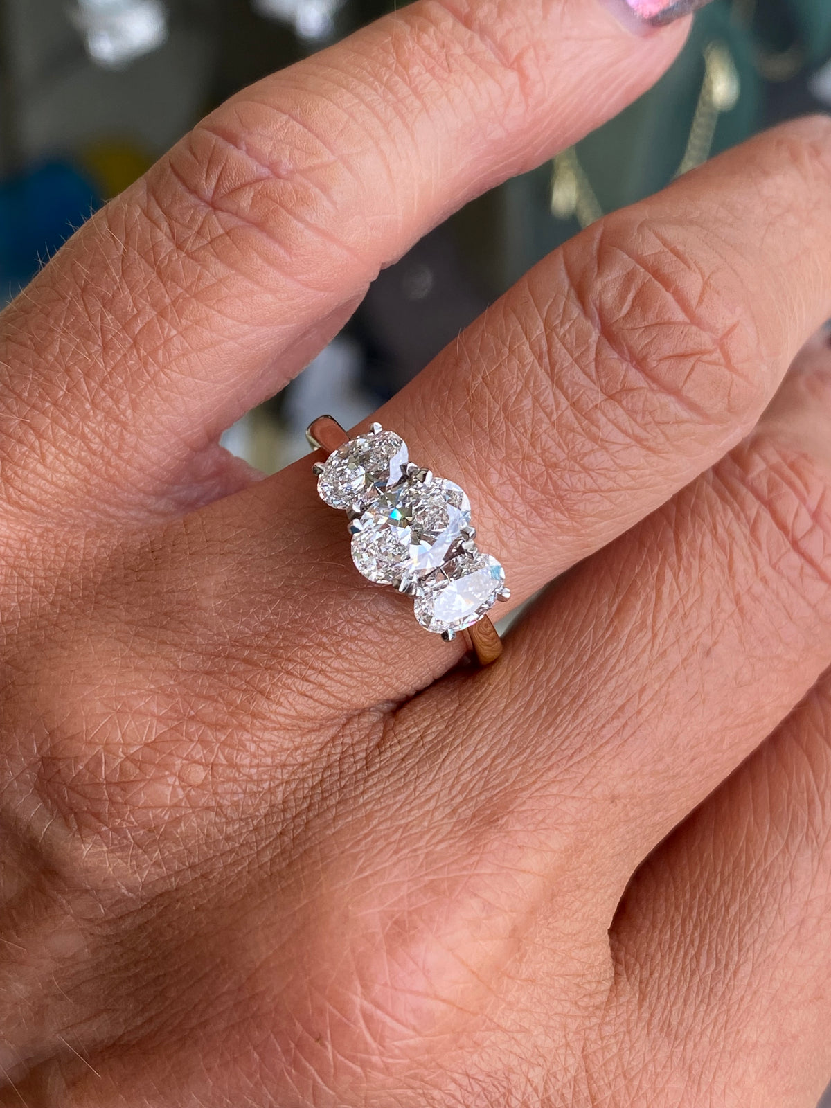 18ct Gold Oval Trilogy Engagement Ring | Certificated Lab 2.03ct