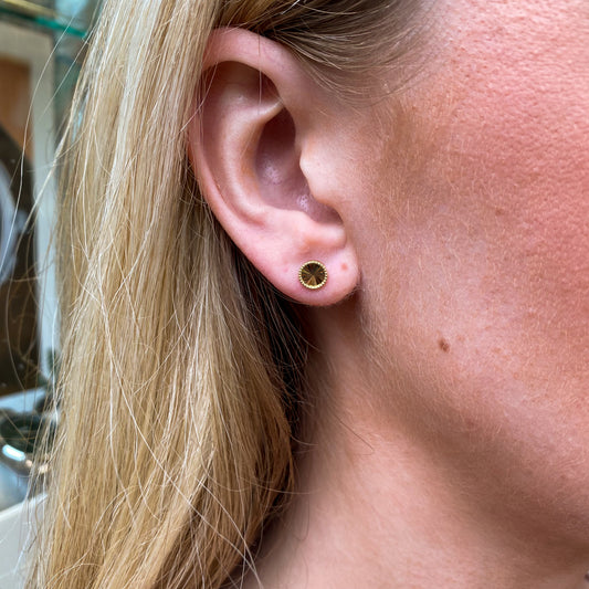 9ct Gold Diamond Cut Beaded Edge Round Stud Earrings | 6.3mm - John Ross Jewellers