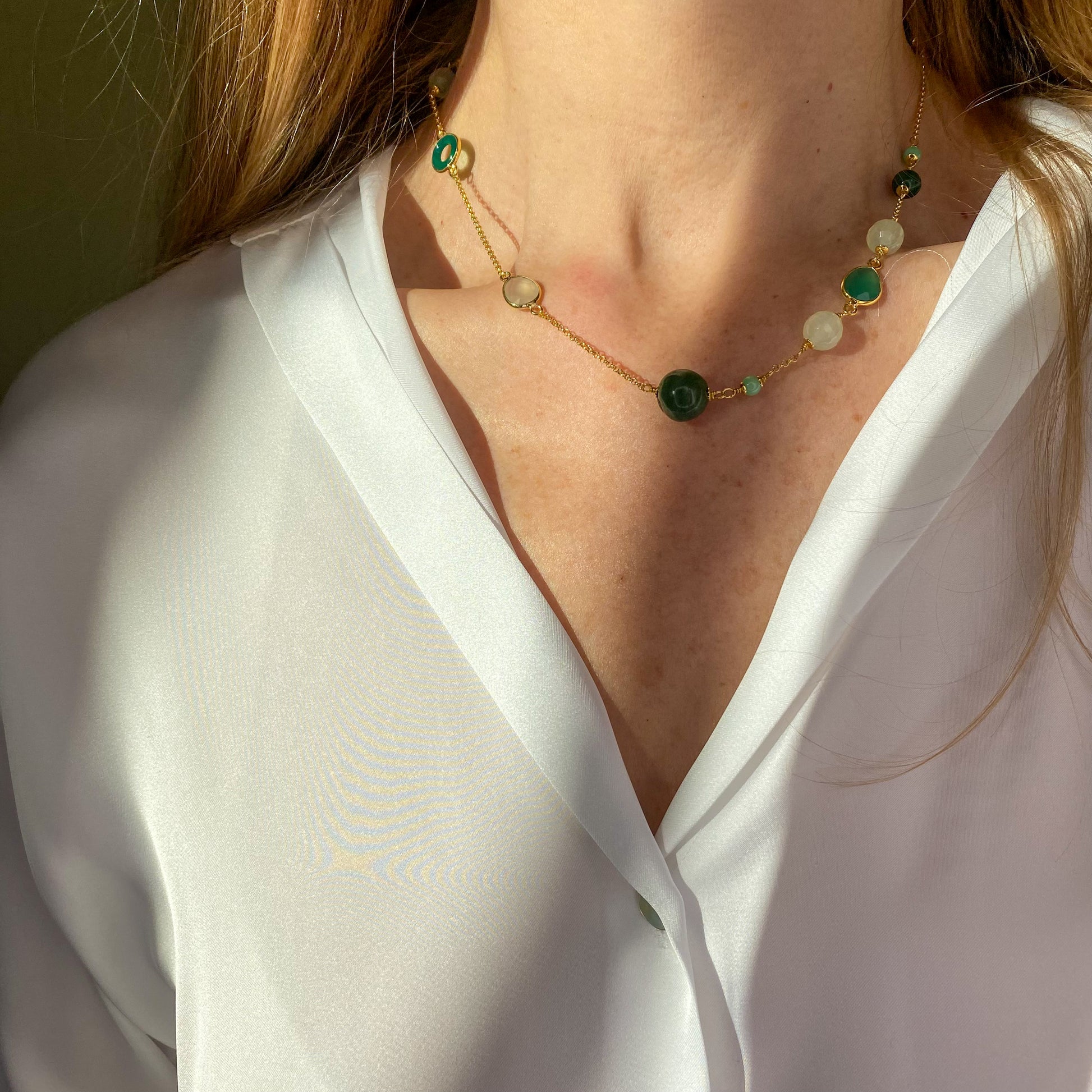 Green Goddess - Jade, Quartz & Malachite Necklace | 46cm - John Ross Jewellers