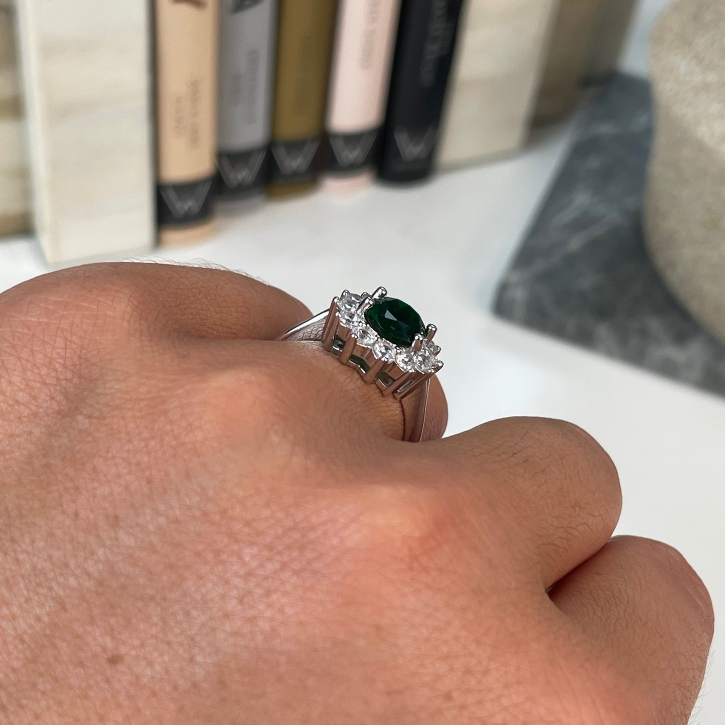 Silver Emerald Green CZ Diana Ring - John Ross Jewellers